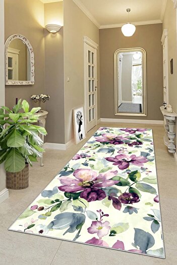 on the clouds Vintage Flower Patterned Living Room Carpet - Non-Slip Base and Washable Print