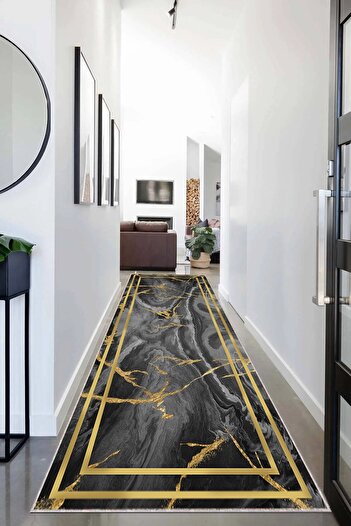 on the clouds Gold Marble Patterned - Stain Resistant and Washable Modern Living Room Carpet and Runner with Non-Slip Base