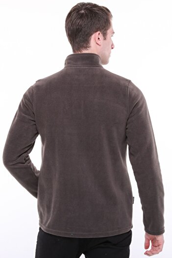 Uniprom Men's Regular Cut Stand Collar Half Zipper Fleece Sweatshirt Smoked