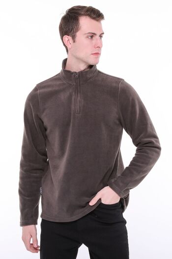 Uniprom Men's Regular Cut Stand Collar Half Zipper Fleece Sweatshirt Smoked
