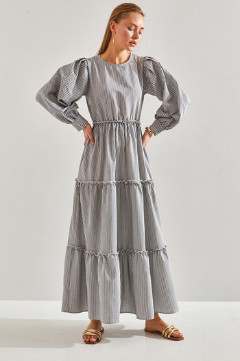 Bianco Lucci Modest Women's Three-Layer Flared Linen Ayrobin Hijab Dress60151010