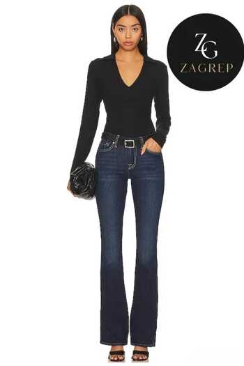 Zagrep Women's Black V-Neck Polo Collar Blouse Does Not Show Inside