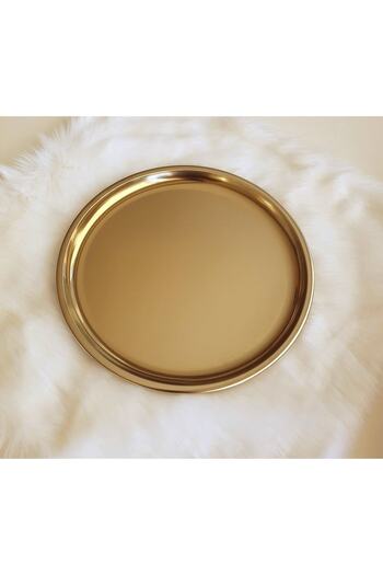 LOVYCO Gold Tepsi Altın Renk,yuvarlak Metal Tepsi 23 Cm