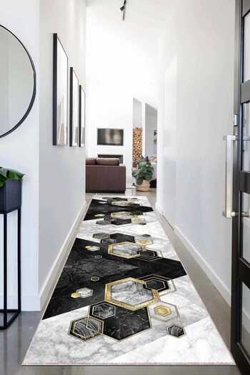 on the clouds Geometric Ethnic Printed Washable Non-Slip Based Living Room Carpet and Way