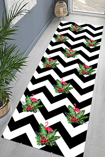 on the clouds Flamingo Zigzag Patterned - Digital Printed Non-Slip Living Room Carpet and Floor Mat