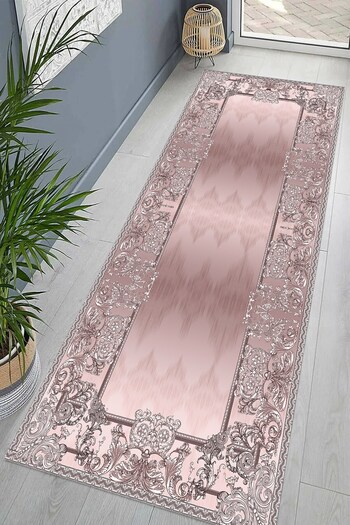 on the clouds Pink Plain Living Room Carpet - Foil Patterned, Digital Printing, Washable Non-Slip Base and Stain Resistant