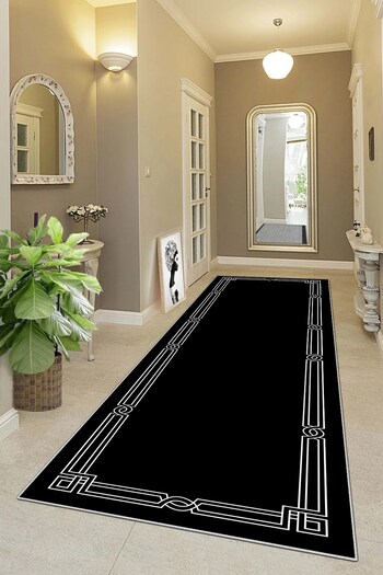 on the clouds Geometric Frame Patterned - Washable Non-Slip Based Living Room Carpet and Runner