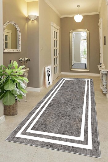 on the clouds White Gray Digital Printed Washable Modern Living Room Carpet and Runner - Flat Model