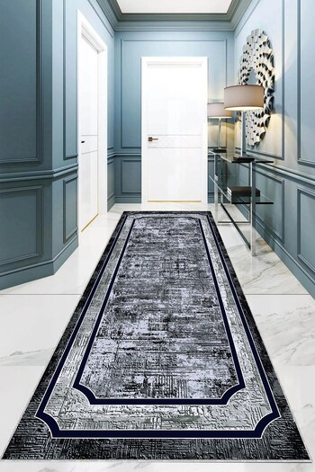 on the clouds Black and White Tie-Dye Patterned Digital Printed Washable Non-Slip Living Room Carpet and Runner
