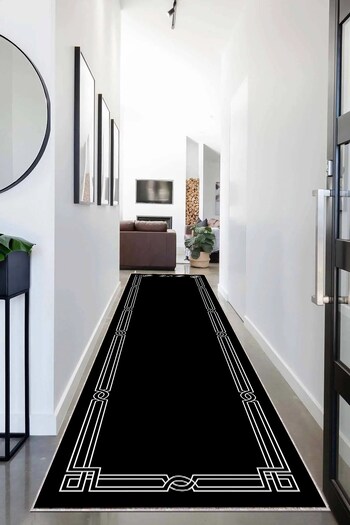 on the clouds Geometric Frame Patterned - Washable Non-Slip Based Living Room Carpet and Runner