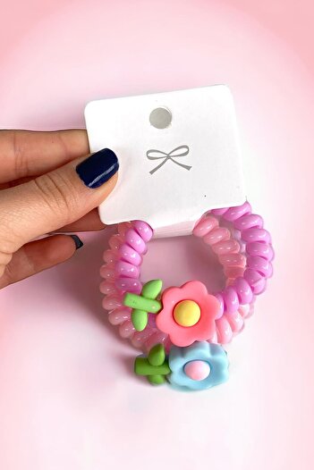 TAKIŞTIR Pink Color 2-Piece Flower Detailed Spiral Buckle