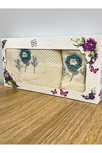 AYHANHOME 3D Flower Embroidered Boxed Dowry 1 Piece 50x90 Hand Face Towel 1 Piece 30x50 Kitchen Towel