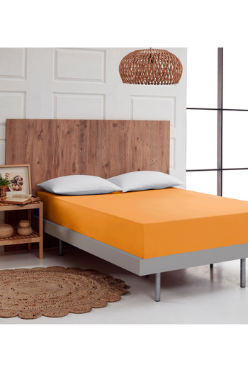 ATACA TEKSTİL Orange Color Single or Double Fitted Sheet 100% Cotton Sheet Cover Set, Breathable Fabric