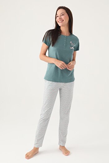 Arnetta Women's Pajama Set - Buttoned Collar, Pocket, Large Size, 100% Cotton