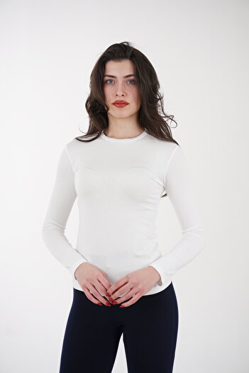 CHAURA Crew Neck Basic Long Sleeve Combed Cotton Blouse