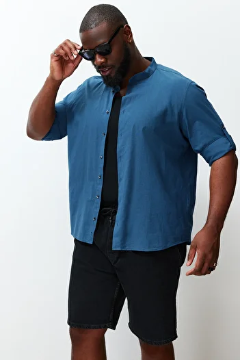 Trendyol Collection Indigo Regular Fit - Comfortable High Collar Large Size Shirt TMNSS23GO00093