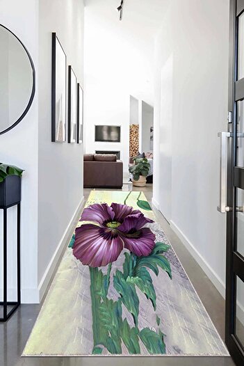 on the clouds Ethnic Flower Patterned Digital Printed - Washable Non-Slip Base Living Room Carpet