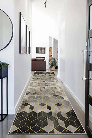 on the clouds Black Gray Modern Living Room Carpet and Runner - Digital Print, Washable Honeycomb Pattern
