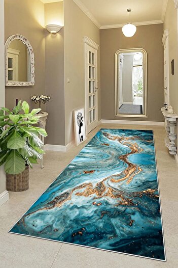 on the clouds Ocean Inspired Washable Modern Living Room Carpet - Gold Detailed and Digital Printed