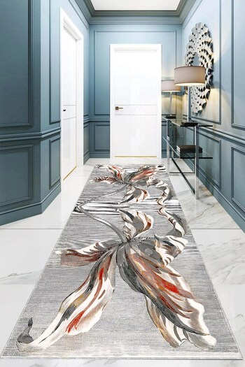 on the clouds Lilyum Flower Patterned - Washable Digital Printed Living Room Carpet and Runner