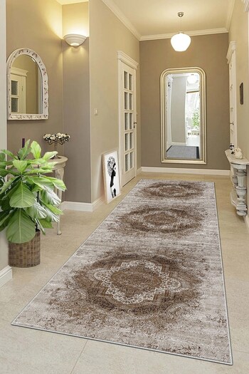 on the clouds Ethnic Ottoman Patterned Living Room Carpet - Washable Non-Slip Base, Gray