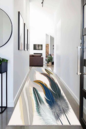 on the clouds Color Changing Feather Patterned Digital Printed Washable Living Room Carpet and Runner