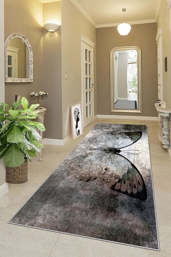 on the clouds Digital Printed Butterfly Patterned Antique Model - Washable Non-Slip Base Living Room Carpet and Floor Mat