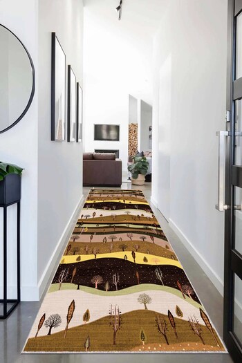 on the clouds Autumn Colorful Tree Patterned Digital Printed Washable Modern Living Room Carpet and Runner