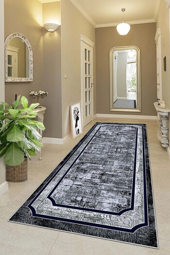 on the clouds Black and White Tie-Dye Patterned Digital Printed Washable Non-Slip Living Room Carpet and Runner