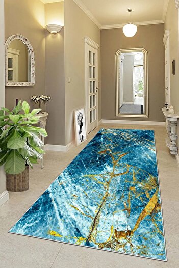 on the clouds Ocean Inspired Washable Modern Living Room Carpet - Gold Detailed and Digital Printed