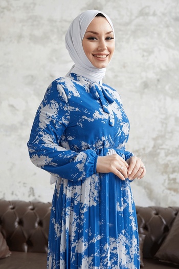 InStyle Φόρεμα σιφόν με γιακά με ζώνη Diva - Indigo