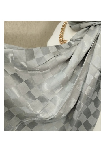 Trablus Checkerboard Pattern Silky Jacquard Shawl