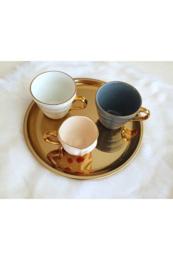 LOVYCO Gold Tepsi Altın Renk,yuvarlak Metal Tepsi 23 Cm