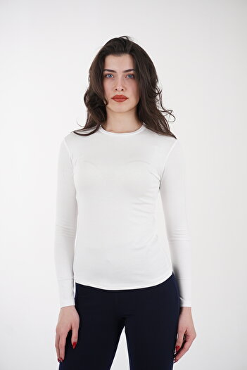 CHAURA Crew Neck Basic Long Sleeve Combed Cotton Blouse
