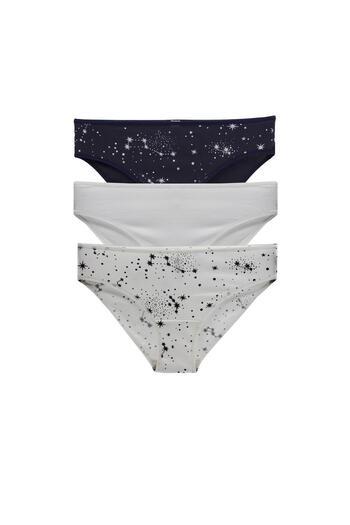 Magic Form Chiloți slip pentru femei din bumbac de bază cu model de stele, pachet de 3 T - 1533