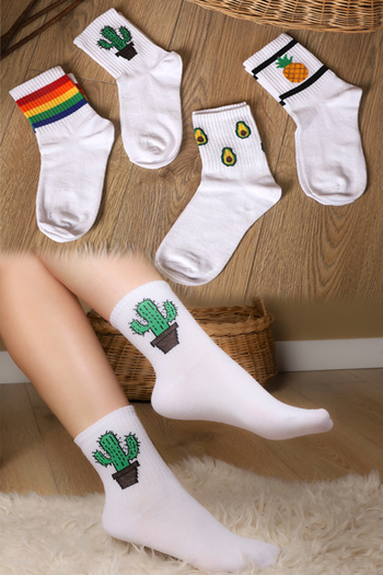 Esinti 4 Pieces Colorful Patterned Women's Men's Sports Socks