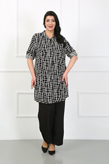 By Alba Collection Women's Black Striped Cotton Viscose Large Size Tunic