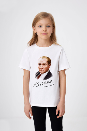 ADABEBEK Tricou pentru fetiță cu imprimeu cu semnătură Kemal Atatürk