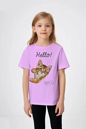 ADABEBEK What's Up Girl's Kitten Printed T-Shirt