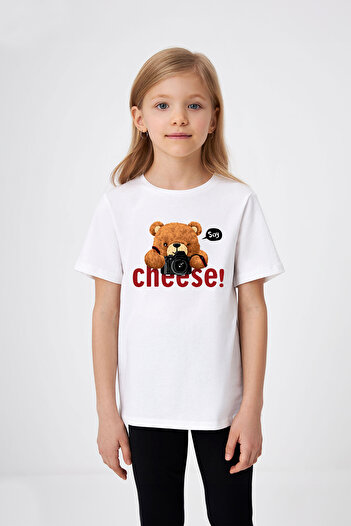 ADABEBEK Say Cheese Bear Printed Girl's T-Shirt