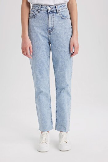 DeFacto Mary Vintage Straight Fit High Waist Cuffed Ankle Length Jean Washed Pants B6524ax24sp
