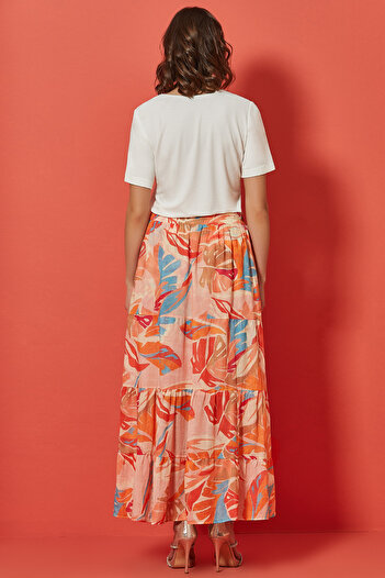 Guitar Round Neck Printed Ecru Knitted Blouse