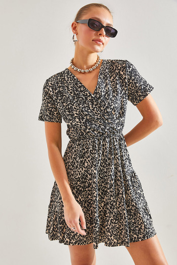 Bianco Lucci Women's Double Breasted Collar Patterned Dress60201003