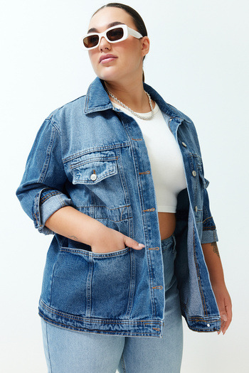 Trendyol Curve Kék Oversize farmer dzseki TBBSS24AG00001