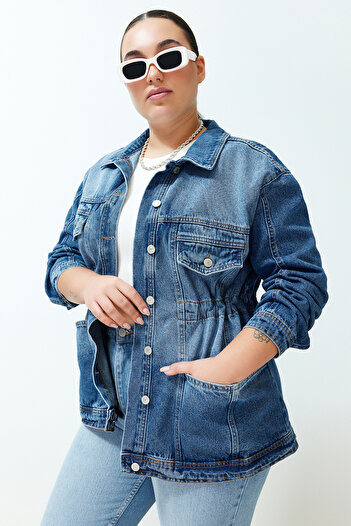 Trendyol Curve Kék Oversize farmer dzseki TBBSS24AG00001