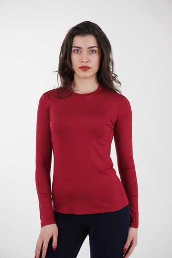 CHAURA Crew Neck Basic Long Sleeve Combed Cotton Blouse
