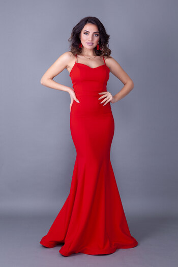 Bidoluelbise Red Back Rope Tied Fish Model Evening Dress
