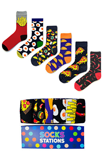 Socks Stations Colorful Patterned Socks Box of 6 Fast Food Patterned Colorful Special Socks