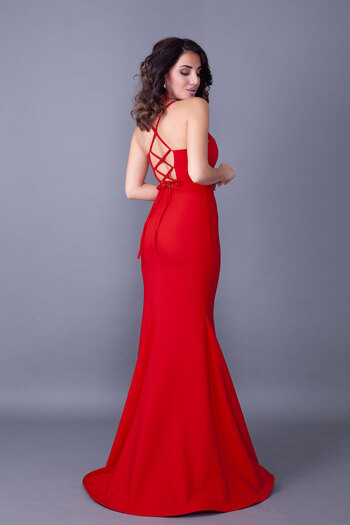Bidoluelbise Red Back Rope Tied Fish Model Evening Dress
