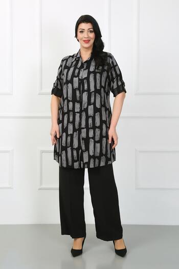 By Alba Collection Women's Black Cotton Viscose Large Size Tunic